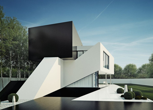套欧式简洁几何体私人别墅设计